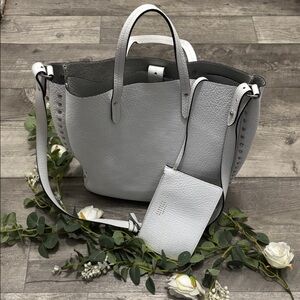 Barneys New York White - Gray Leather Tote